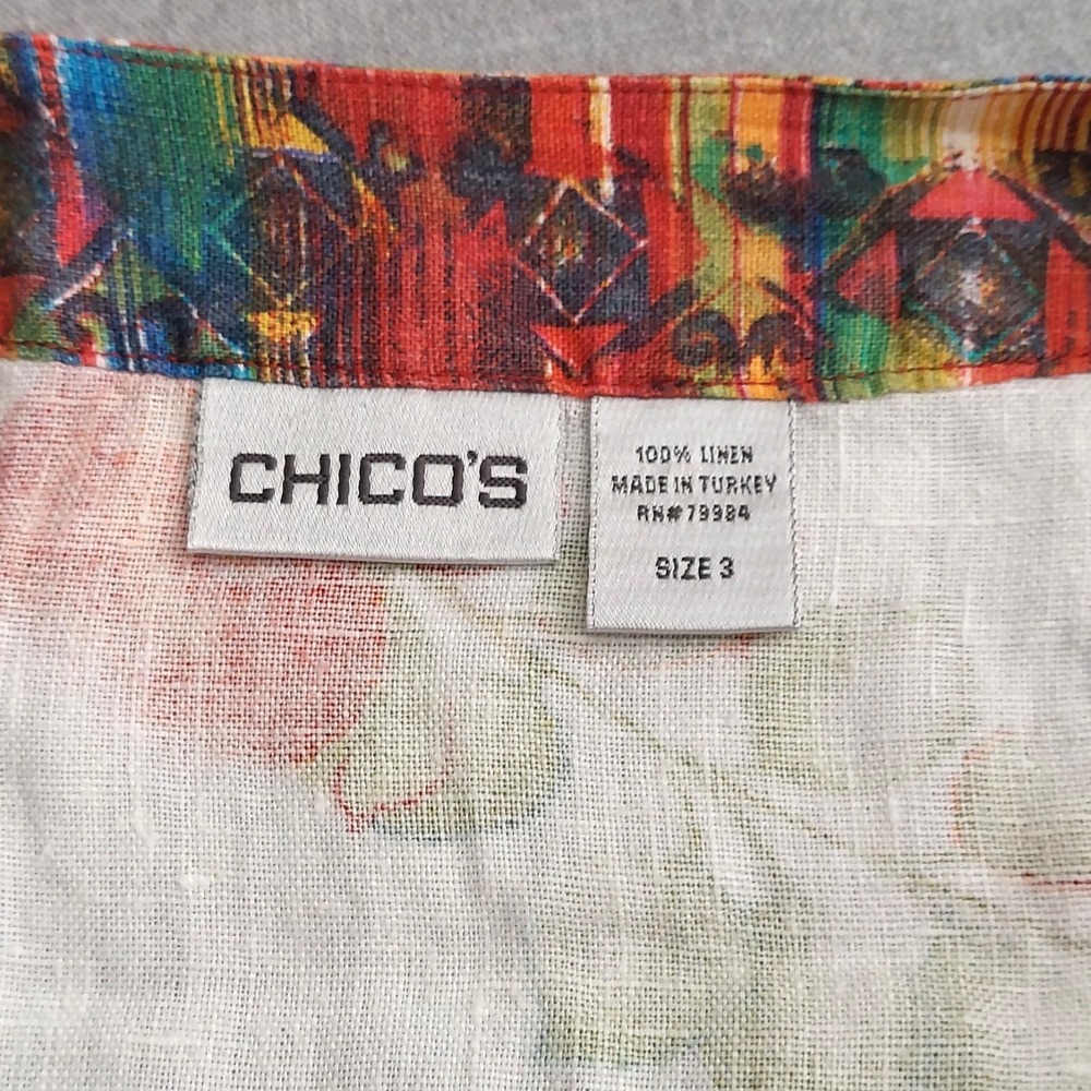 Chicos Linen Floral Kimono Style Top Women 3 Boho Resort Tie Front Beachy Artsy - Picture 7 of 14